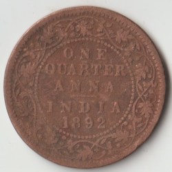 One Quarter Anna 1892 Copper Coin of Victoria Empress British India Coinage
