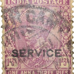Postal Stamp of George V 1 Anna 3 Pies Purple Colour Service Over Printed in Black - Used Condition as per Image.