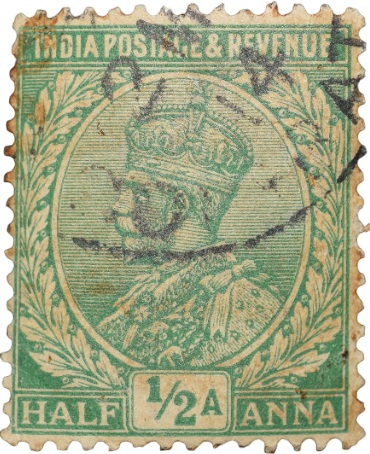 Postal Stamp of George V 1/2 Anna Green Colour - Used Condition as per Image.