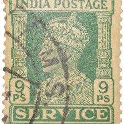 Postal Stamp of George VI 9 Pies Green Colour - Service Issue - Used Condition as per Image.