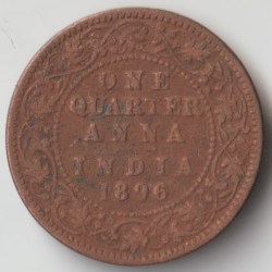 One Quarter Anna 1896 Copper Coin of Victoria Empress British India Coinage