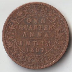 One Quarter Anna 1897 Copper Coin of Victoria Empress British India Collectible Coins