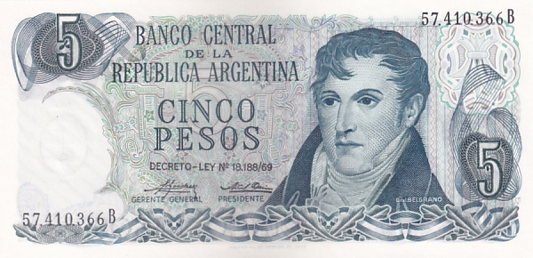 5 Pesos1976 Argentina UNC Note