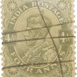 Postal Stamp of George V 4 Annas Olive Green Colour - Used Condition as per Image.