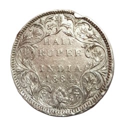 British India Silver 1/2 Rupee Year 1884 Victoria Empress **Rare** Collectable Grade.