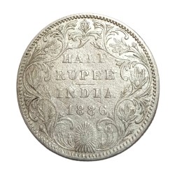 British India Silver 1/2 Rupee Year 1886 Victoria Empress **Scare** Collectable Grade.