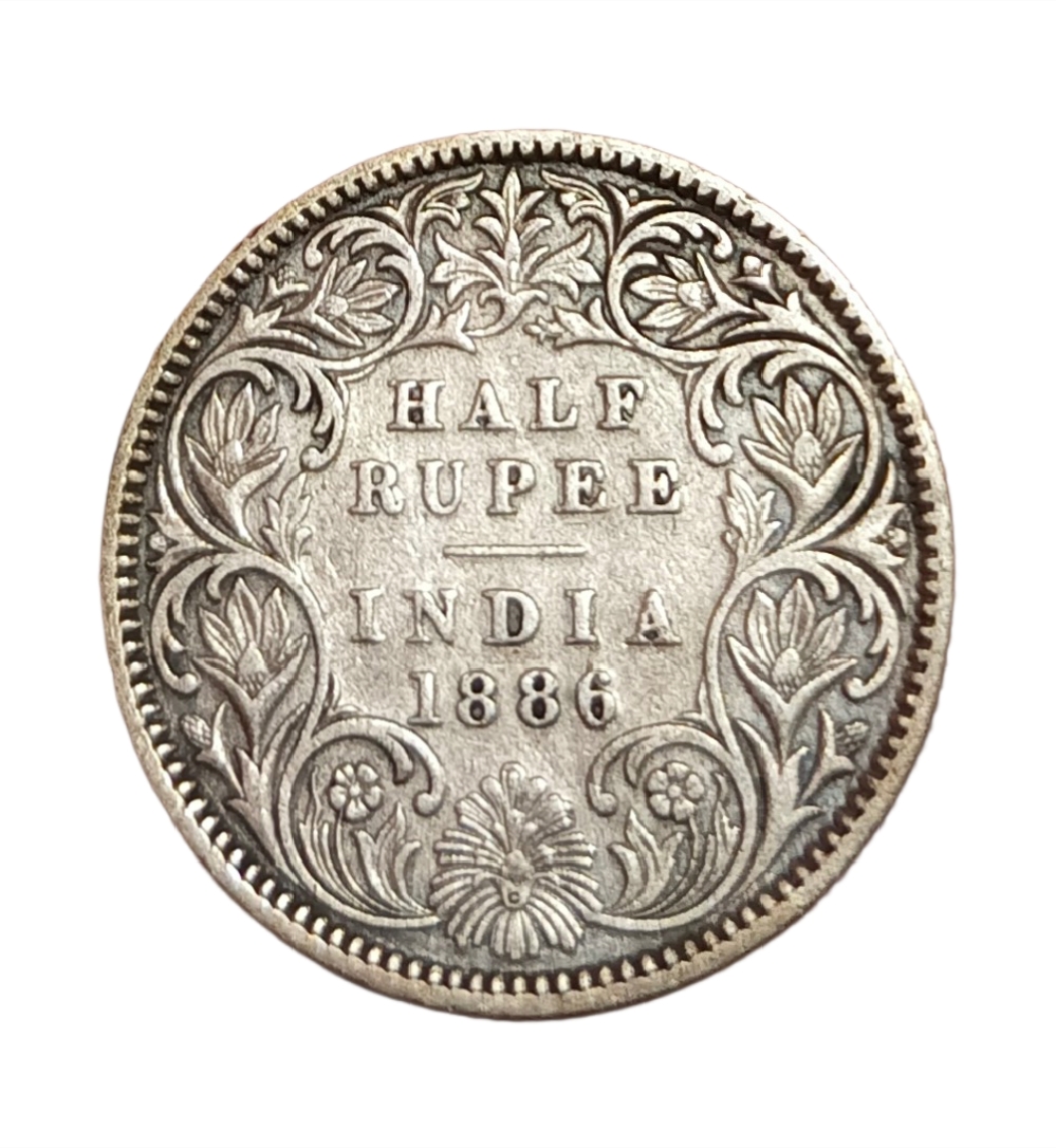 British India Silver 1/2 Rupee Year 1886 Victoria Empress **Scare** Collectable Grade.