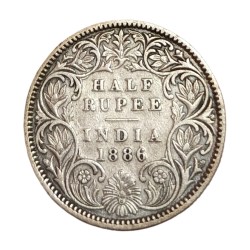 British India Silver 1/2 Rupee Year 1886 Victoria Empress **Scare** Collectable Grade.