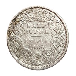 British India Silver 1/2 Rupee Year 1886 Victoria Empress **Scare** Collectable Grade.