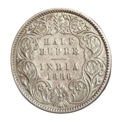 British India Silver 1/2 Rupee Year 1886 Victoria Empress **Scare** Collectable Grade.