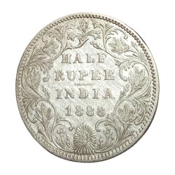 British India Silver 1/2 Rupee Year 1888 Victoria Empress **Rare** Collectable Grade.