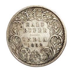 British India Silver 1/2 Rupee Year 1892 Victoria Empress **Scare** Collectable Grade.