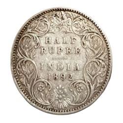 British India Silver 1/2 Rupee Year 1892 Victoria Empress **Scare** Collectable Grade.