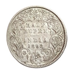 British India Silver 1/2 Rupee Year 1892 Victoria Empress **Scare** Collectable Grade.
