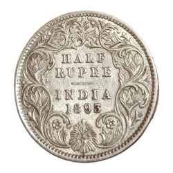 British India Silver 1/2 Rupee Year 1893 Victoria Empress **Scare** Collectable Grade.