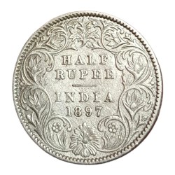 British India Silver 1/2 Rupee Year 1897 Victoria Empress **Scare** Collectable Grade.