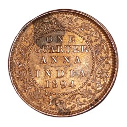 British India Copper One Quarter Anna Year 1894 Victoria Empress **Scare** High AUNC Grade.