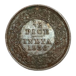 British India Copper 1/2 Pice Year 1936 King George-V Collectable Grade.
