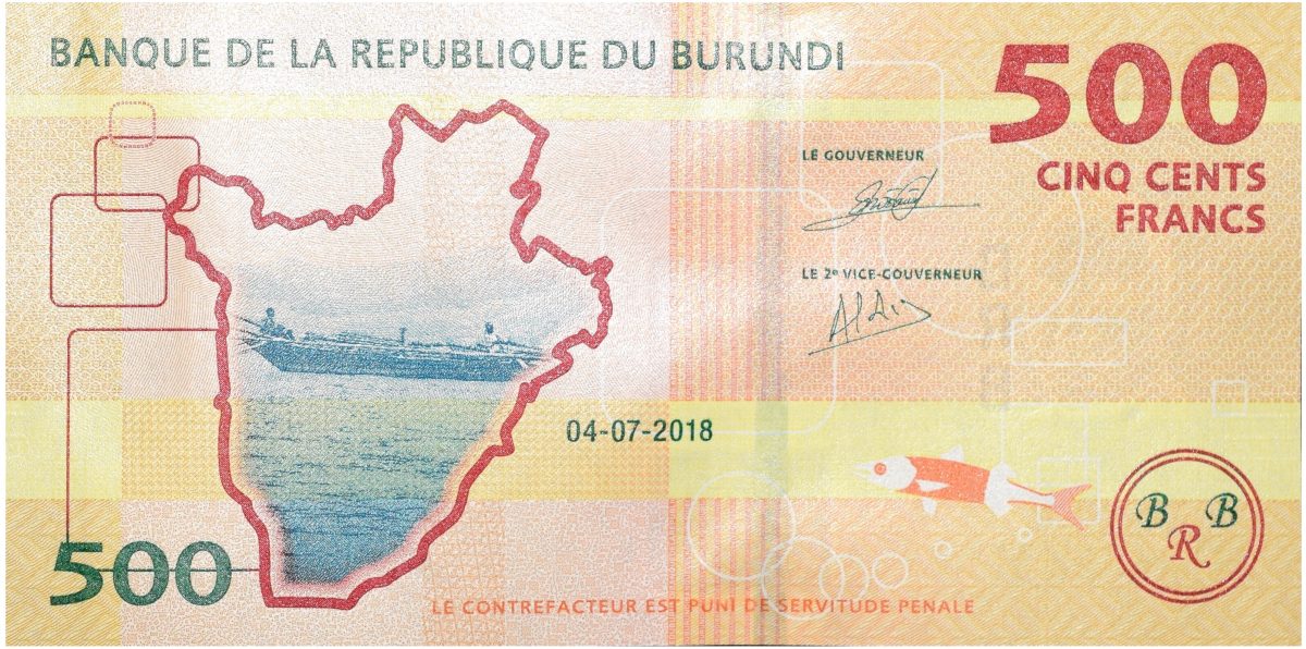 500 Francs of Burundi Country (AD 2018) with Coffee branch