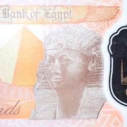 Polymer 10 Pounds of Egypt (AD 2022-2024) with Library of Alexandria, winged sun disc with snakes, Pyramid of Giza, Queen Hatshepsut