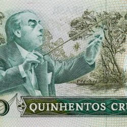 500 Cruzados of Brasil Country (AD 1986-1988) with Johann Moritz Rugendas, representing a primitive Brazilian forest on the bank of a river