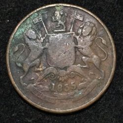 1835 India - British ½ Anna Rare Coin #A-170