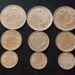 King👑👑 George Vl 1940, 1942&1944 ₹1 one - 1/2 half rupees & 1/4 quarter rupees set WEIGHT11. 5 & 6 GM & 3 gm Same and similar set are available