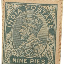 Postal Stamp of George V 9 Pies Green Colour - Un-Used Pasted Condition as per Image.