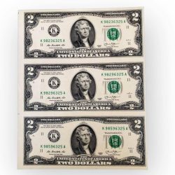 United States of America Issue $ 2 Uncut 3 Piece GEM UNC Unique and Rare Tope Collectible Item USA