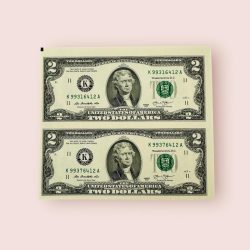 United States Issue Usd 2 Uncut 2 Piece Gem Unc Unique and Rare Tope Collectible Issue