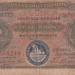 1914 Mozambique 50 Centavos Rare Note #B-2