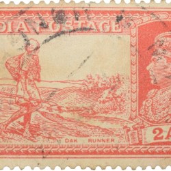 Postal Stamp of George VI Red Colour 2 Annas 'DAK Runner' Issue Used Condition as per Image.