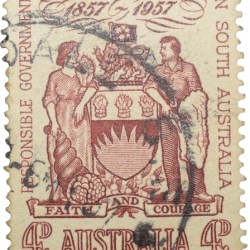 Old Postal Stamp of Australia (AD 1957) - 4 Pence White-Brown Colour - Used Condition as per Image.