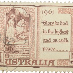 Old Postal Stamp of Australia (AD 1961) - 5 Pence Brown Colour - 'Glory to God' - Used Condition as per Image.