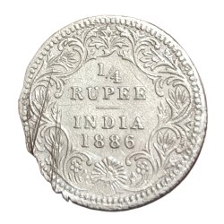 British India Silver 1/4 Rupee Year 1886 Victoria Empress **Scare** Little damaged but Collectable grade.