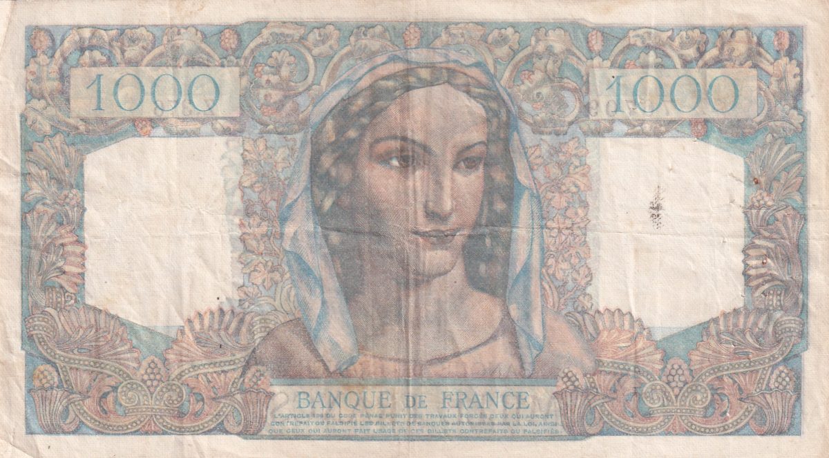 France 1000 Francs - Minerve & Hercule type 1945 Rare Bank Note
