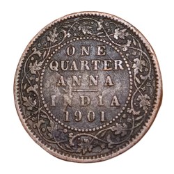 British India One Quarter Anna Year 1901 Victoria Empress with Ghosting Error Collectable Grade.
