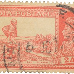 Postal Stamp of George VI Red Colour 2 Annas 'DAK Runner' Issue Used Condition as per Image.