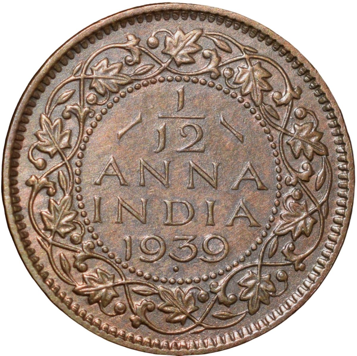 Bronze 1/12 Anna of George VI (AD 1939) of Bombay Mint Beautiful Grade