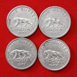 George VI One Rs Scare Coin 1947 4 Pcs Given Bombay Mint