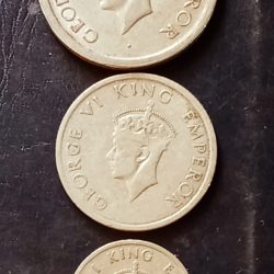 British India George VI 3 coin as image Tiger 🐅 🐯 coin 🪙