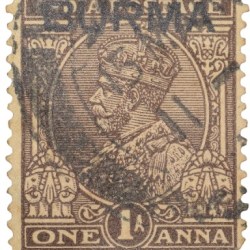 Postal Stamp of George V 1 Anna Brown Colour Over Printed in Black 'Burma' Used Condition as per Image.