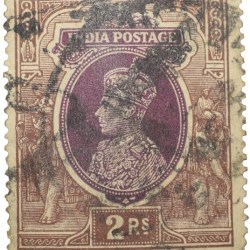 Postal Stamp of George VI 2 Rupees Purple-Brown Colour Used Condition as per Image.