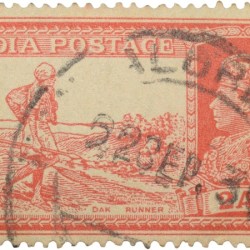 Postal Stamp of George VI Red Colour 2 Annas 'DAK Runner' Issue Used Condition as per Image.