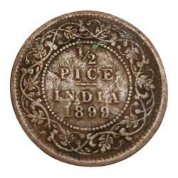 British India 1/2 Pice Year 1899 Victoria Empress with Ghosting Error **Scare** Collectable Grade.