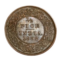 British India Copper 1/2 Pice Year 1932 King George-V High AUNC-UNC Grade.