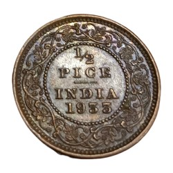 British India Copper 1/2 Pice Year 1933 King George-V High AUNC-UNC Grade.