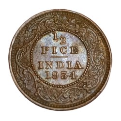 British India Copper 1/2 Pice Year 1934 King George-V High AUNC-UNC Grade.