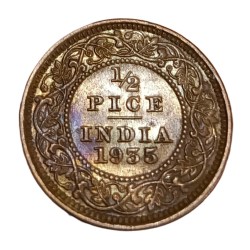 British India Copper 1/2 Pice Year 1935 King George-V High AUNC-UNC Grade.