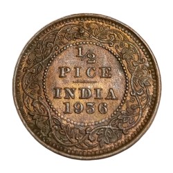 British India Copper 1/2 Pice Year 1936 King George-V High AUNC-UNC Grade.